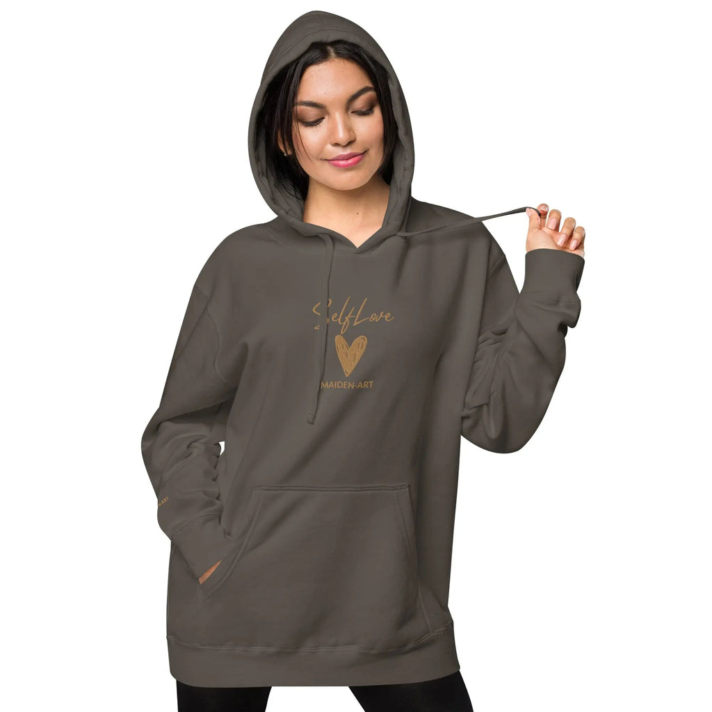 Self Love Unisex pigment-dyed hoodie with Old Gold Embroidery | fashion hoodie